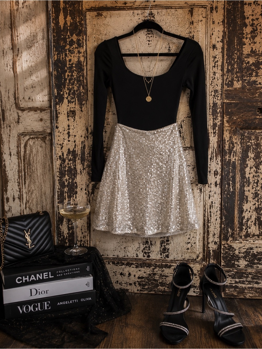 Originality Sequin Mini Skirt | Champagne Silver A-Line | NWOT Size M